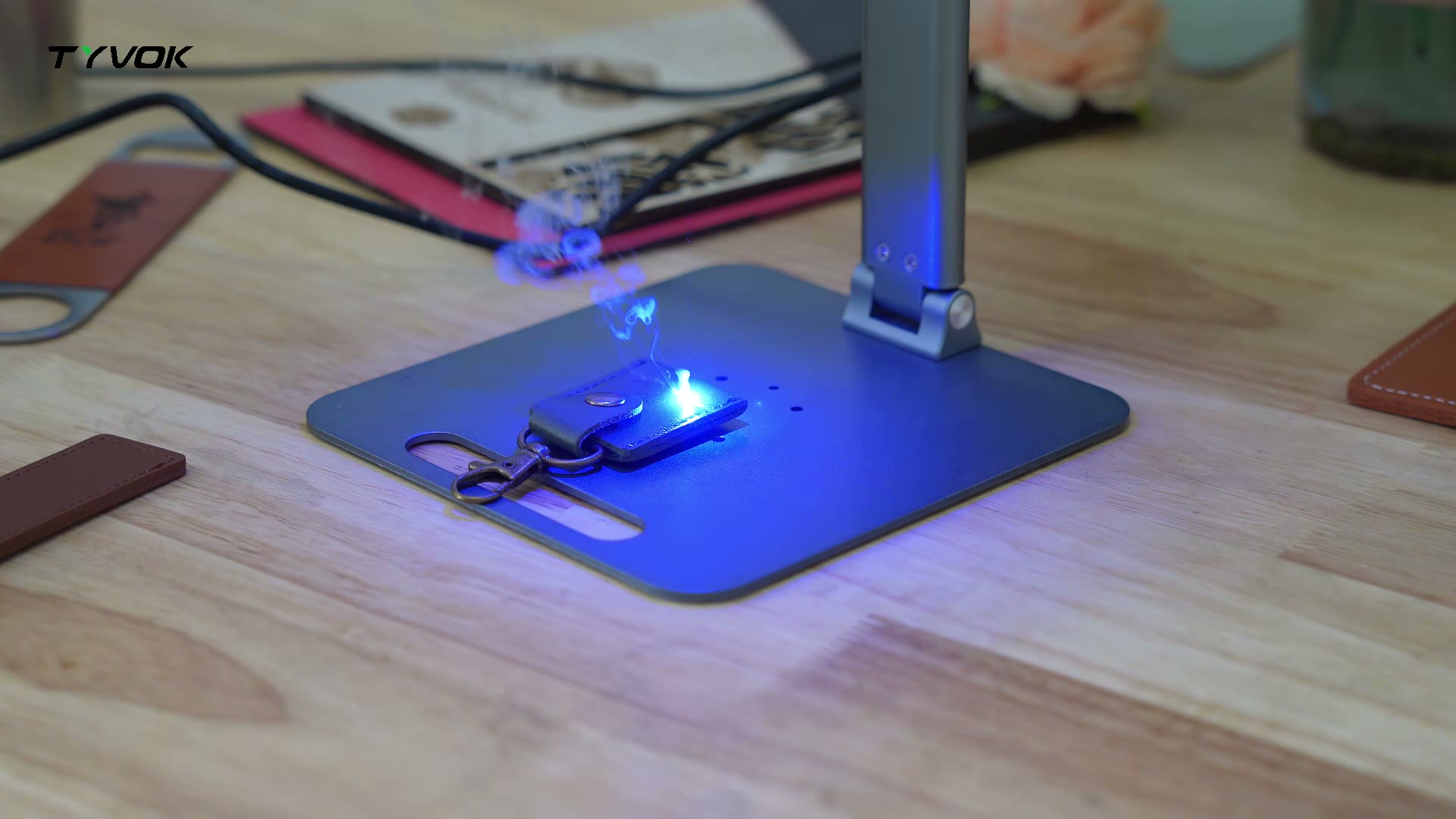 Close view of personalized laser product workflow