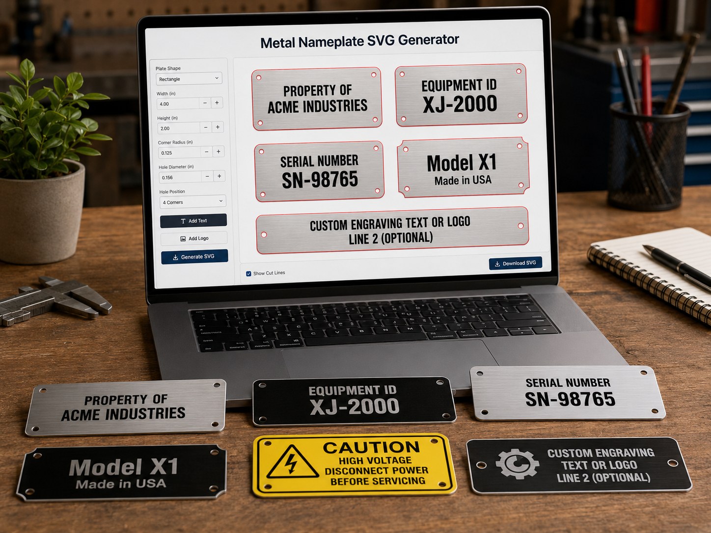 Small metal nameplates for brand and product marking