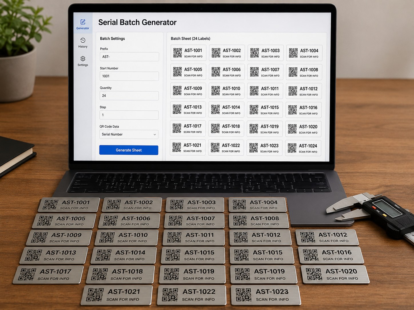 QR and serial label batch for shop organization