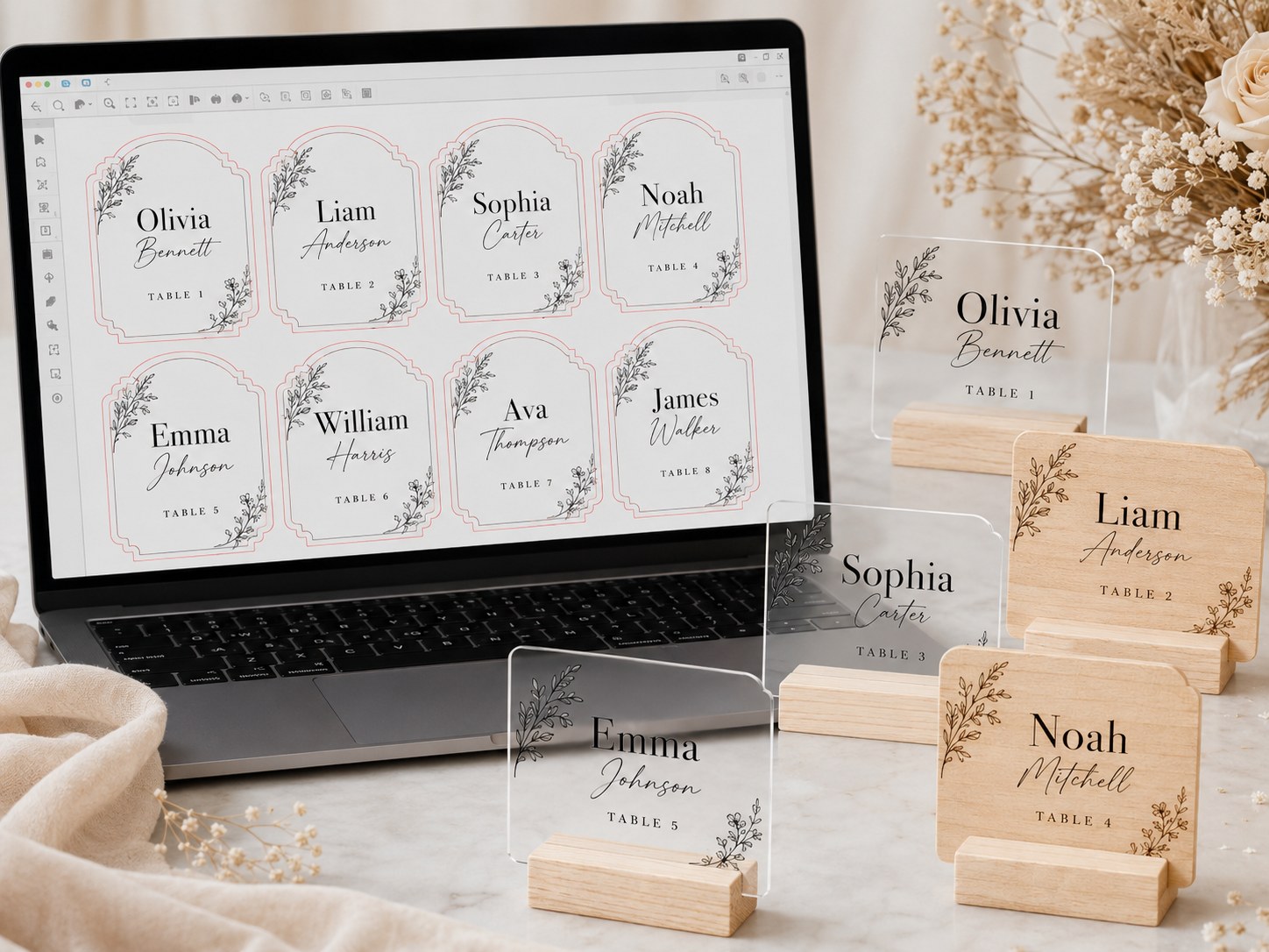 Wedding place cards shown as a table product case