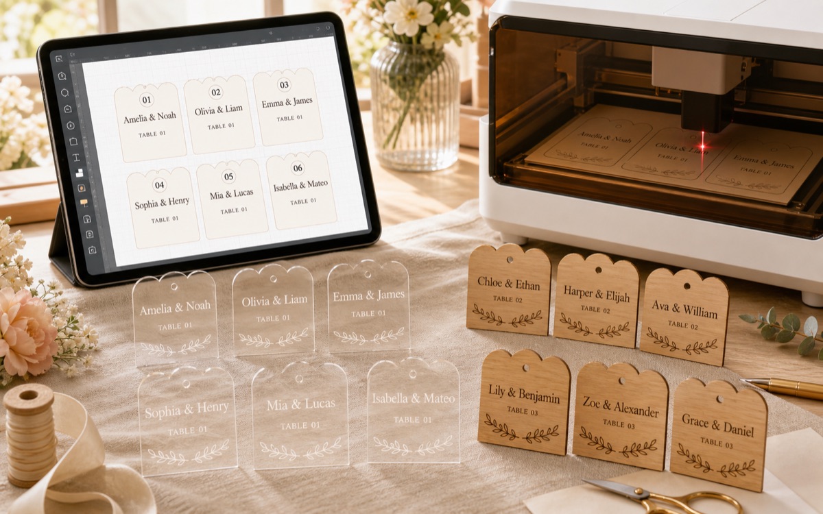 Wedding place card laser preview