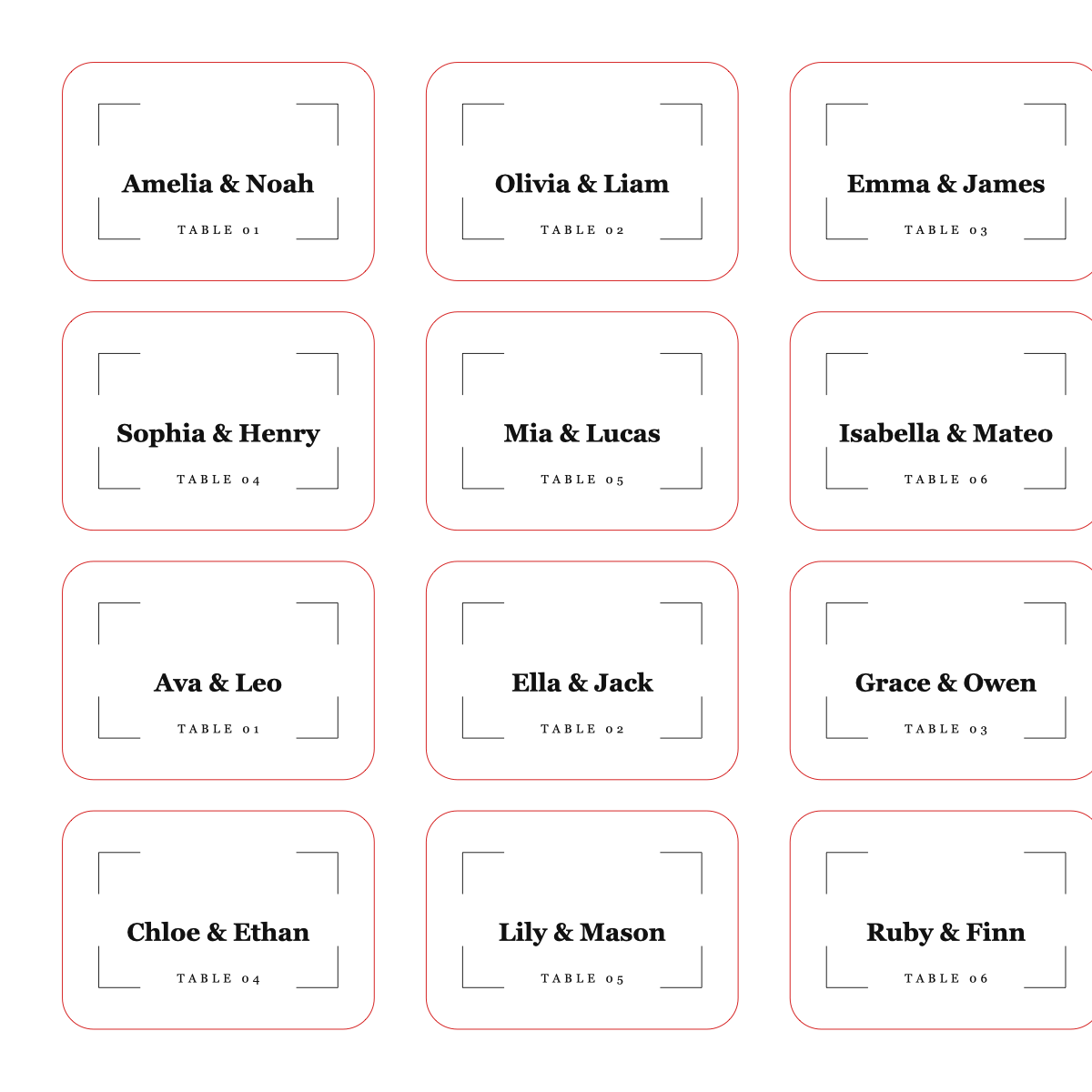 Modern wedding place card SVG batch preview